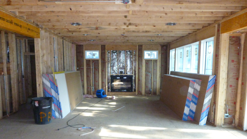 Interior framing in future living room of custom home in Downers Grove | Platinum Builders
